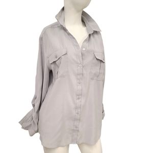 Chicos Gray Button Down Top size 2 Large
